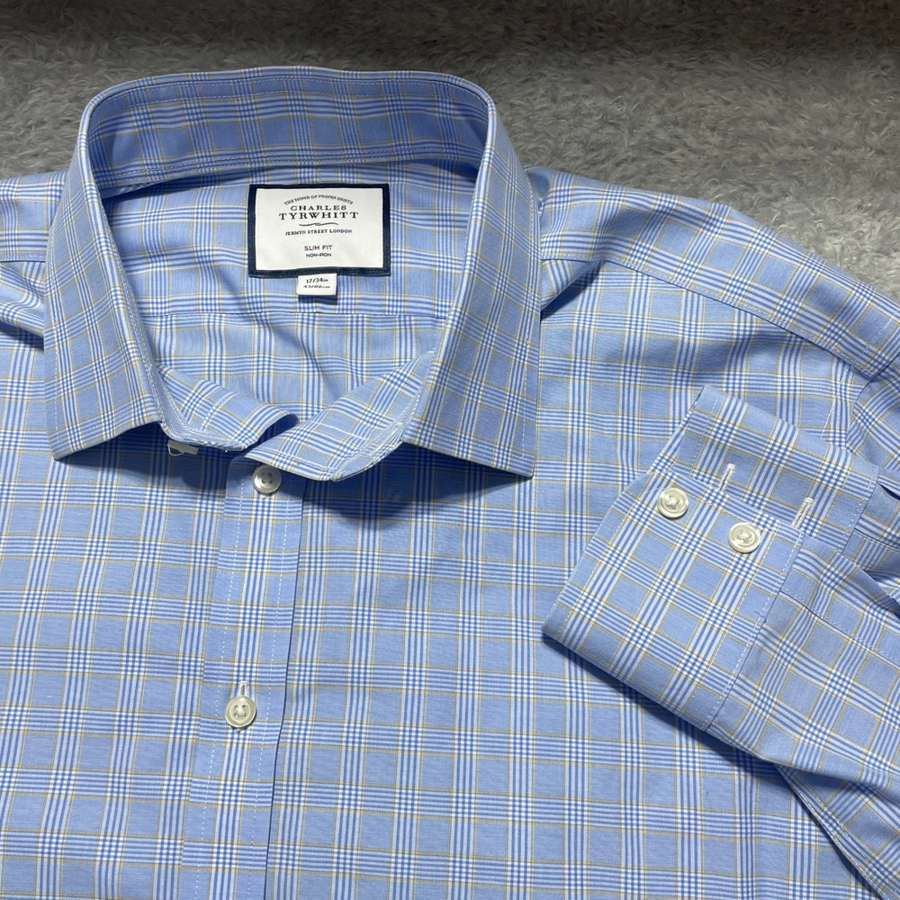 Charles Tyrwhitt Light Blue Plaid Men's Dress Shirt